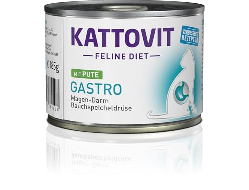 KATTOVIT - Gastro Nassfutter für Katzen | Katzen-Nassfutter zur Unterstützung des Magen-Darm-Systems | Diät-Alleinfuttermittel in der Dose für ausgewachsene Katzen. Glutenfrei | 12 x 185 g Pute von Kattovit