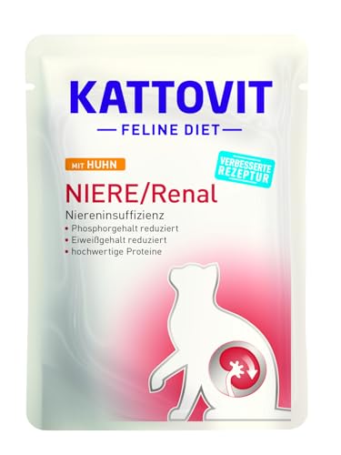 KATTOVIT - Niere/Renal Nassfutter für Katzen | Katzen-Nassfutter zur Unterstützung der Nierenfunktion für ausgewachsene Katzen. Diätfutter als Alleinfuttermittel im Frischebeutel | 24 x 85 g Huhn von Kattovit