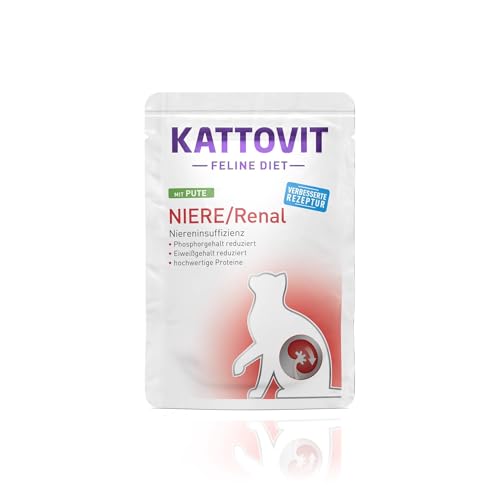 KATTOVIT - Niere/Renal Nassfutter für Katzen | Katzen-Nassfutter zur Unterstützung der Nierenfunktion für ausgewachsene Katzen. Diätfutter als Alleinfuttermittel im Frischebeutel | 24 x 85 g Pute von Kattovit