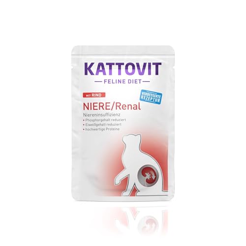 KATTOVIT - Niere/Renal Nassfutter für Katzen | Katzen-Nassfutter zur Unterstützung der Nierenfunktion für ausgewachsene Katzen. Diätfutter als Alleinfuttermittel im Frischebeutel | 24 x 85 g Rind von Kattovit