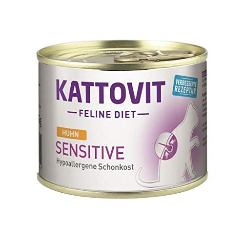 KATTOVIT - Sensitive Nassfutter für Katzen | Diät-Katzenfutter als Alleinfuttermittel. Gluten- & getreidefreies Katzen-Nassfutter in der Dose. Hypoallergen, für ausgewachsene Katzen | 12 x 185 g Huhn von Kattovit