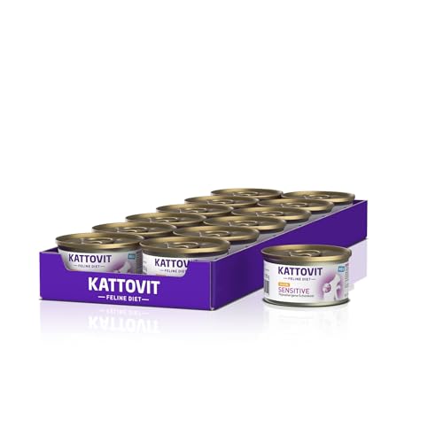 Kattovit - Sensitive Nassfutter für Katzen | Diät-Katzenfutter als Alleinfuttermittel. Gluten- & getreidefreies Katzen-Nassfutter in der Dose. Hypoallergen, für ausgewachsene Katzen | 12 x 85 g Huhn von Kattovit