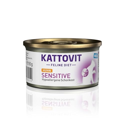 Kattovit - Sensitive Nassfutter für Katzen | Diät-Katzenfutter als Alleinfuttermittel. Gluten- & getreidefreies Katzen-Nassfutter in der Dose. Hypoallergen, für ausgewachsene Katzen | 12 x 85 g Huhn von Kattovit