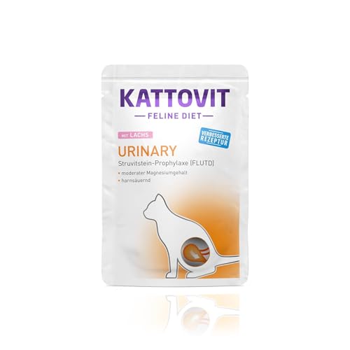 KATTOVIT Urinary Lachs | Diät-Katzenfutter| 24x85g | Nassfutter für Katzen zur Vorbeugung von Struvitsteinen | von Kattovit