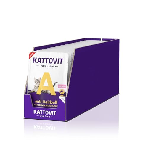 KATTOVIT Vital Care Anti Hairball Lachs | 24x85g | Nassfutter in Sauce für Katzen | von Kattovit