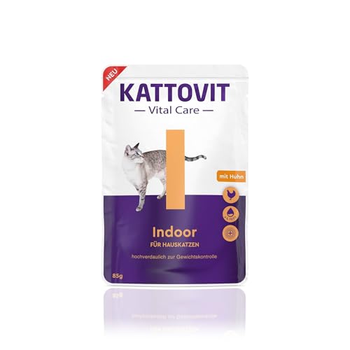 KATTOVIT Vital Care Indoor Huhn | 24x85g | Nassfutter in Sauce für Katzen | von Kattovit