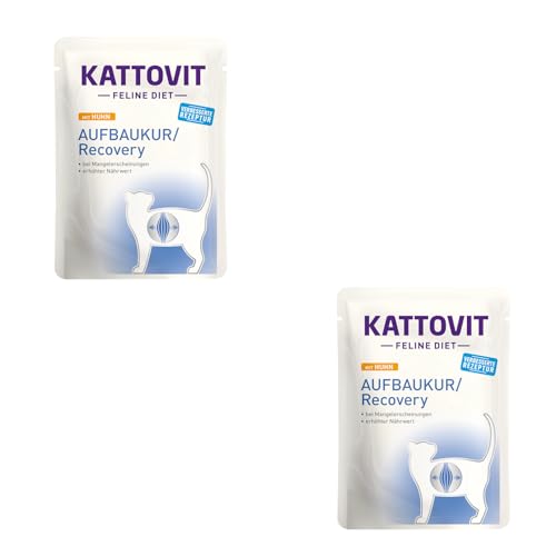 Kattovit Aufbaukur mit Huhn | Doppelpack | 2 x 24 x 85 g | Diät-Alleinfuttermittel für ausgewachsene Katzen | Bei Mangelerscheinungen, Untergewicht und in der Rekonvaleszenz von Kattovit