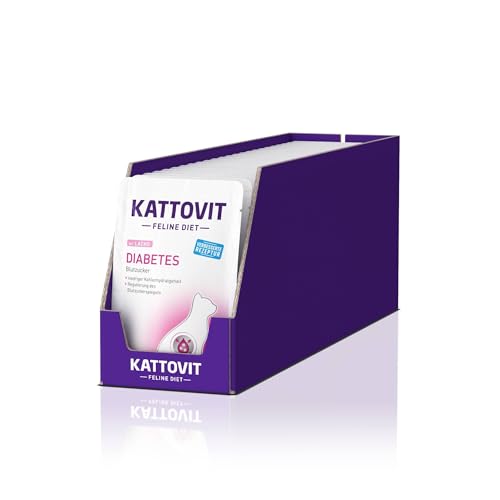 Kattovit - Diabetes Nassfutter für Katzen | Diät-Katzenfutter als Alleinfuttermittel im Frischebeutel. Futter für Katzen mit Diabetes. Blutzuckerregulierendes Katzendiätfutter | 24 x 85 g Lachs von Kattovit