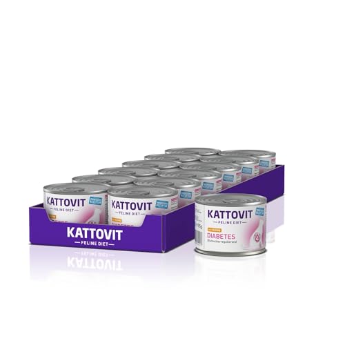 KATTOVIT - Diabetes Nassfutter für Katzen | Diät-Katzenfutter als Alleinfuttermittel in der Dose. Futter für Katzen mit Diabetes. Blutzuckerregulierendes Katzendiätfutter | 12 x 185 g Huhn von Kattovit