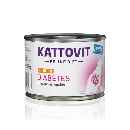 Kattovit - Diabetes Nassfutter für Katzen | Diät-Katzenfutter als Alleinfuttermittel in der Dose. Futter für Katzen mit Diabetes. Blutzuckerregulierendes Katzendiätfutter | 12 x 185 g Huhn von Kattovit