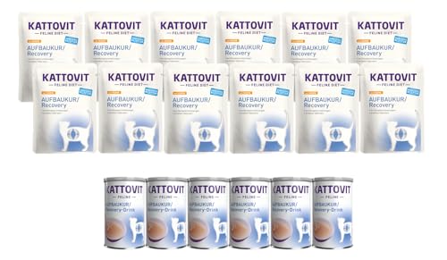 Kattovit Feline Diet Aufbaukur/Recovery Multipack 6 x 135ml + 12 x 85g | mit einem besonders hohen Energiegehalt in einer leicht verdaulichen Zusammensetzung | Drink & Nassfutter für Katzen von Kattovit