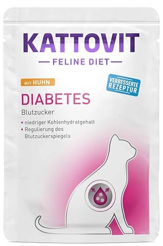 Kattovit Feline Diet Diabetes/Gewicht 20 x 85 g Huhn | Diät-Nassfutter für Katzen mit Diabetes | fettarm | ballaststoffreich | mit L-Carnitin für Gewichtsmanagement von Kattovit