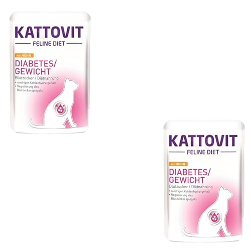 Kattovit Feline Diet Diabetes | Doppelpack | 2 x 24 x 85 g | Diät-Alleinfuttermittel für Katzen | Zur Unterstützung der Verringerung von Übergewicht | Nassfutter im Frischebeutel von Kattovit