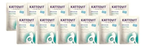 Kattovit Feline Diet Gastro 12 x 85g Ente & Reis | Für Katzen mit Gastro-intestinalen Problemen | fettarm und leicht verdaulich | Nassfutter von Kattovit