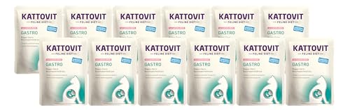 Kattovit Feline Diet Gastro 12 x 85g Lachs & Reis | Für Katzen mit Gastro-intestinalen Problemen | fettarm und leicht verdaulich | Nassfutter von Kattovit