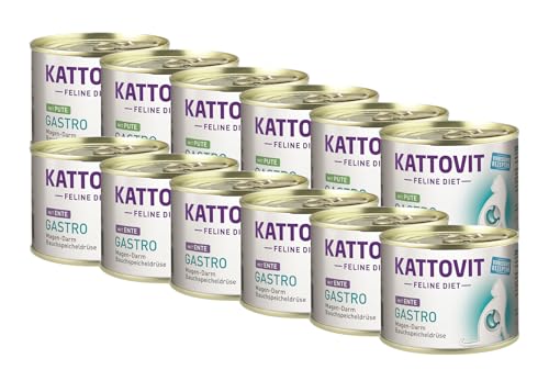 Kattovit Feline Diet Gastro 12x 185g Ente & Pute | Multipack | speziell für Katzen mit Gastro-intestinalen Problemen | Nassfutter für Katzen von Kattovit