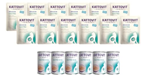 Kattovit Feline Diet Gastro Multipack Ente & Reis | 12 x 85g Nassfutter & 6 x 135ml Drink | Für Katzen mit Gastro-intestinalen Problemen | fettarm und leicht verdaulich von Kattovit