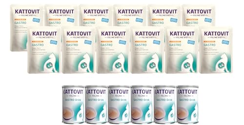 Kattovit Feline Diet Gastro Multipack Huhn & Reis | 12 x 85g Nassfutter & 6 x 135ml Drink | Für Katzen mit Gastro-intestinalen Problemen | fettarm und leicht verdaulich von Kattovit