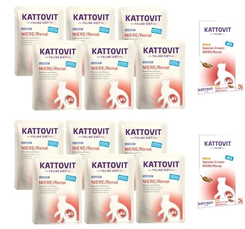 Kattovit Feline Diet Niere/Renal Bundle 12plus2 Ente | Nassfutter und Cream für Katzen | Zur Unterstützung der Nierenfunktion | alle Sorten von Kattovit