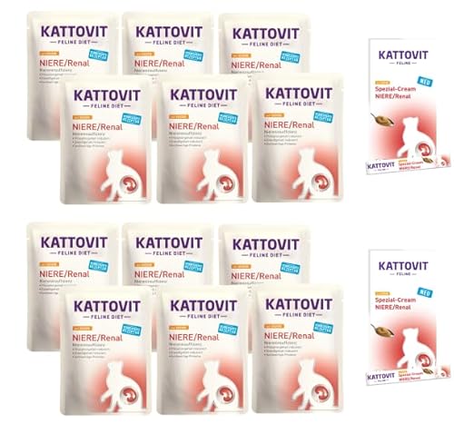 Kattovit Feline Diet Niere/Renal Bundle 12plus2 Huhn | Nassfutter und Cream für Katzen | Zur Unterstützung der Nierenfunktion | alle Sorten von Kattovit