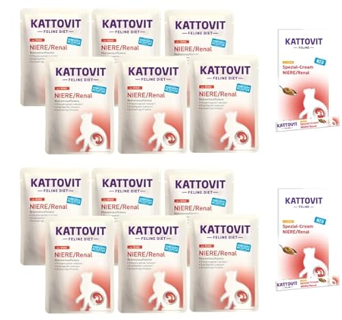 Kattovit Feline Diet Niere/Renal Bundle 12plus2 Rind | Nassfutter und Cream für Katzen | Zur Unterstützung der Nierenfunktion | alle Sorten von Kattovit