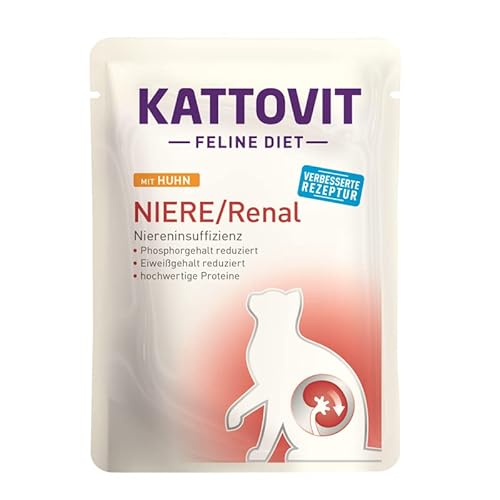 Kattovit Feline Diet Niere/Renal Huhn 20 x 85g | Plus 2 Sachets Spezial-Cream Gratis dazu | zur Unterstützung der Nierenfunktion | 4 Sorten zur Auswahl | Nassfutter für Katzen im Pouchebeutel von Kattovit