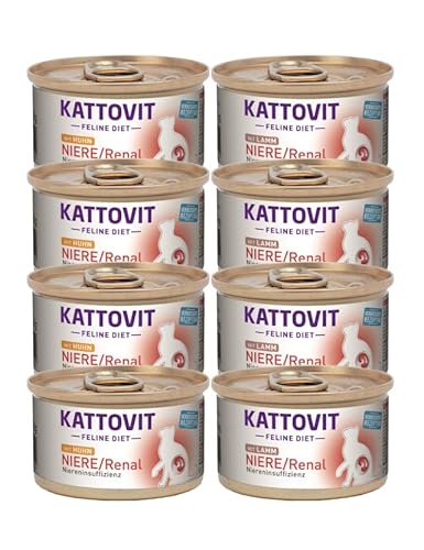 Kattovit Feline Diet Niere/Renal | Lamm & Huhn 8X 85g - einzeln oder im Bundle | für Katzen - zur Unterstützung der Nierenfunktion bei chronischer Niereninsuffizienz (85g, Bundle) von Kattovit