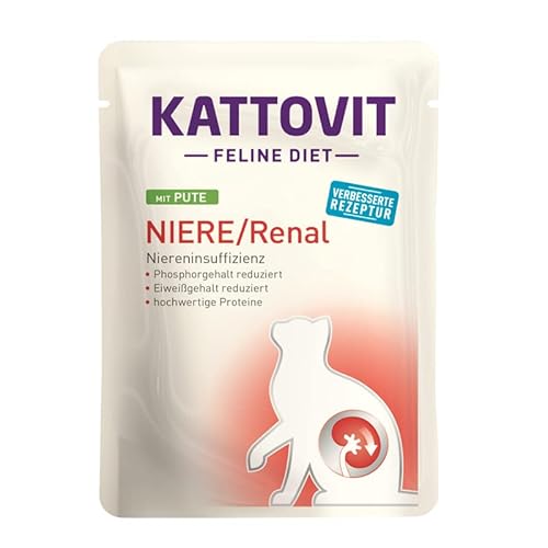 Kattovit Feline Diet Niere/Renal PUTE 20 x 85g | Plus 2 Sachets Spezial-Cream Gratis dazu | zur Unterstützung der Nierenfunktion | 4 Sorten zur Auswahl | Nassfutter für Katzen im Pouchebeutel von Kattovit