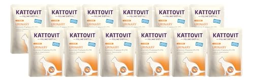 Kattovit Feline Diet Urinary Huhn | 12 x 85g Nassfutter | zur Vorbeugung von Struvitsteinen/FLUTD (Harnwegserkrankungen) | zarte Stückchen in Sauce | C-Rezeptur von Kattovit