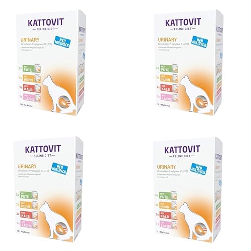 Kattovit Feline Diet Urinary Multipack | 4er Pack | 4 x 12 x 85 g | Nassfutter für Katzen | Zur Verringerung von Struvitsteinrezidiven und der Erkrankung der unteren Harnwege von Kattovit