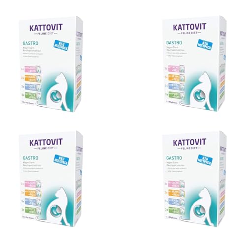 Kattovit Gastro Multipack | 4er Pack | 4 x 12 x 85 g | Diät-Alleinfuttermittel für Katzen mit 4 verschiedenen Sorten im Frischebeutel | Bei Problemen mit dem Magen-Darm-Trakt von Kattovit