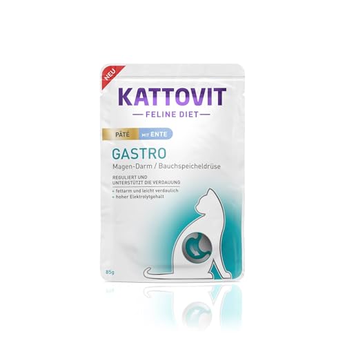 Kattovit - Gastro Nassfutter für Katzen | Katzen-Nassfutter zur Unterstützung des Magen-Darm-Systems | Diät-Alleinfuttermittel im Frischebeutel für ausgewachsene Katzen | 10 x 85 g Paté Ente von Kattovit