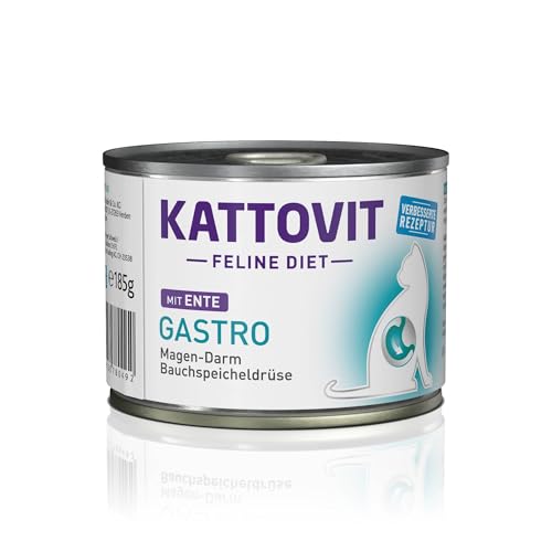 Kattovit - Gastro Nassfutter für Katzen | Katzen-Nassfutter zur Unterstützung des Magen-Darm-Systems | Diät-Alleinfuttermittel in der Dose für ausgewachsene Katzen. Glutenfrei | 12 x 185 g Ente von Kattovit