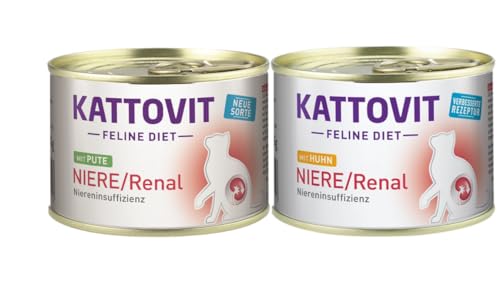 Kattovit Feline Diet Niere/Renal 12x 185g Huhn & Pute | Multipack | Zur Unterstützung der Nierenfunktion bei chronischer Niereninsuffizienz | Nassfutter für Katzen von Kattovit