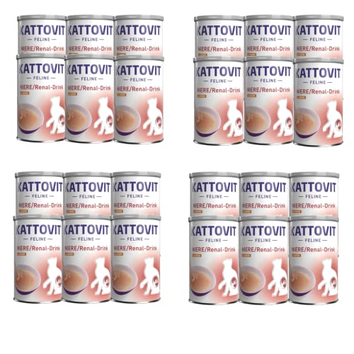 Kattovit Niere/Renal-Drink Huhn | 24er Pack | 24 x 135 ml | Ergänzungsfuttermittel für ausgewachsene Katzen | Fleischstückchen mit Huhn | Zur Unterstützung der Nierenfunktion von Kattovit