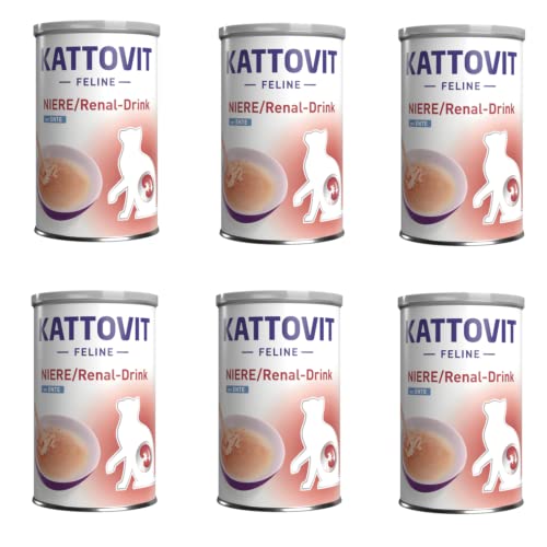 Kattovit Niere/Renal-Drink Huhn | 6er Pack | 6 x 135 ml | Ergänzungsfuttermittel für ausgewachsene Katzen | Fleischstückchen mit Huhn | Zur Unterstützung der Nierenfunktion von Kattovit