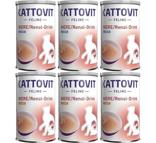 Kattovit Niere/Renal Drink Mix | 6X oder 12x 135ml, Huhn & Ente | Für Katzen mit eingeschränkter Nierenfunktion | Katzengetränk mit feinsten Fleischstückchen (135ml, 6er Mix) von Kattovit