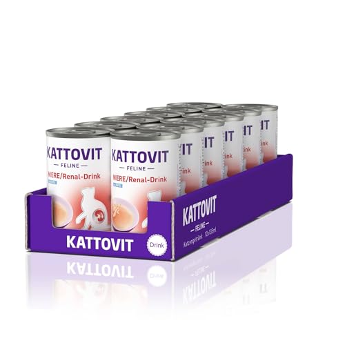 Kattovit - Niere/Renal Drink für Katzen | Katzen-Diätdrink zur Unterstützung der Nierenfunktion für ausgewachsene Katzen. Motiviert Katzen zur höheren Flüssigkeitsaufnahme | 12 x 135 ml Ente von Kattovit