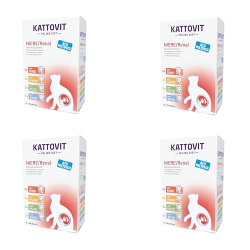 Kattovit Niere/Renal Multipack | 4er Pack | 4 x 12 x 85 g | Diät-Alleinfuttermittel für Katzen mit 4 verschiedenen Sorten im Frischebeutel | Zur Untersützung der Nierenfunktion von Kattovit