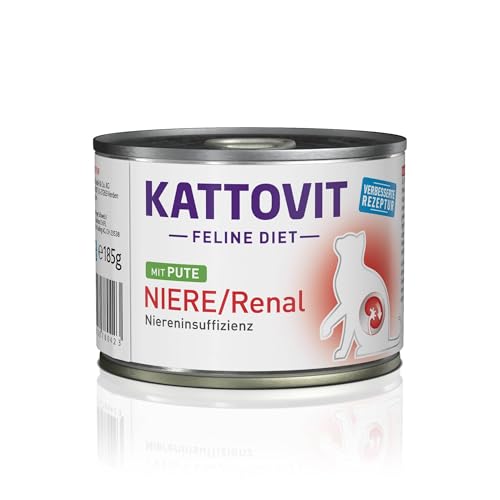 KATTOVIT - Niere/Renal Nassfutter für Katzen | Glutenfreies Diätfutter zur Unterstützung der Nierenfunktion für ausgewachsene Katzen. Alleinfuttermittel in der Dose | 12 x 185 g Pute von Kattovit