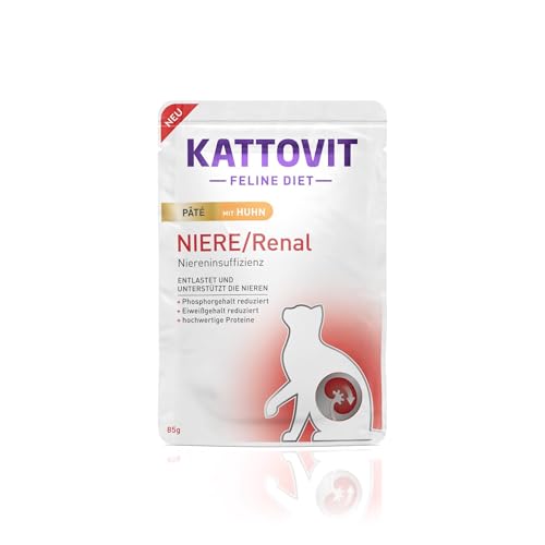 Kattovit - Niere/Renal Nassfutter für Katzen | Katzen-Nassfutter zur Unterstützung der Nierenfunktion für ausgewachsene Katzen. Diätfutter als Alleinfuttermittel im Frischebeutel | 10 x 85 g Huhn von Kattovit