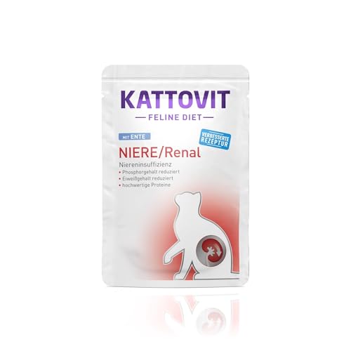 Kattovit - Niere/Renal Nassfutter für Katzen | Katzen-Nassfutter zur Unterstützung der Nierenfunktion für ausgewachsene Katzen. Diätfutter als Alleinfuttermittel im Frischebeutel | 24 x 85 g Ente von Kattovit