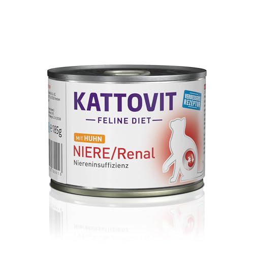 Kattovit - Niere/Renal Nassfutter für Katzen | Katzen-Nassfutter zur Unterstützung der Nierenfunktion für ausgewachsene Katzen. Diätfutter als Alleinfuttermittel in der Dose | 12 x 185 g Huhn von Kattovit