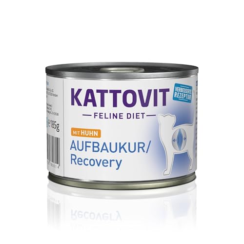 Kattovit - Recovery Nassfutter für Katzen | Diätfutter in der Dose für Katzen mit Untergewicht, Rekonvaleszenz | Glutenfreies Katzen-Nassfutter für ausgewachsene Katzen | 12 x 185 g Huhn von Kattovit