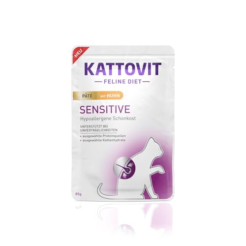 Kattovit - Sensitive Nassfutter für Katzen | Katzenfutter als Alleinfuttermittel im Frischebeutel. Hypoallergenes Katzen-Nassfutter für ausgewachsene Katzen | 10 x 85 g Paté Huhn von Kattovit