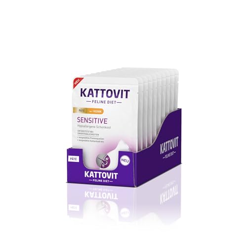 Kattovit - Sensitive Nassfutter für Katzen | Katzenfutter als Alleinfuttermittel im Frischebeutel. Hypoallergenes Katzen-Nassfutter für ausgewachsene Katzen | 10 x 85 g Paté Huhn von Kattovit