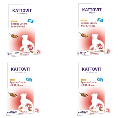 Kattovit Spezial-Creme Niere/Renal mit Huhn | 4er Pack | 4 x 6 x 15 g | Ergänzungsfuttermittel für ausgewachsene Katzen | Ganz ohne Zucker und Farb- und Konservierungsstoffe von Kattovit