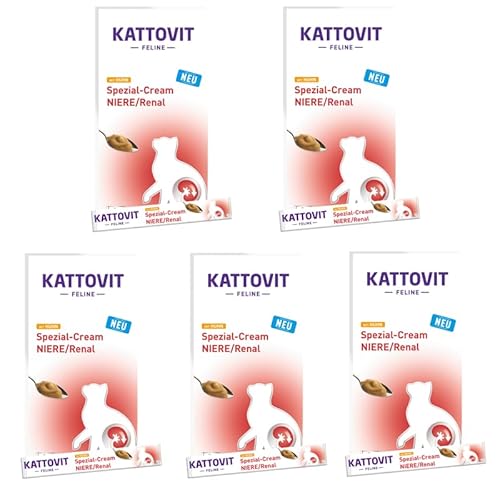 Kattovit Spezial-Creme Niere/Renal mit Huhn | 5er Pack | 5 x 6 x 15 g | Ergänzungsfuttermittel für ausgewachsene Katzen | Ganz ohne Zucker und Farb- und Konservierungsstoffe von Kattovit