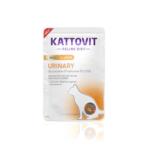 Kattovit - Urinary Nassfutter für Katzen | Katzen-Nassfutter als Alleinfuttermittel im Frischebeutel. Diätfutter für ausgewachsene Katzen mit Harnwegserkrankungen | 10 x 85 g Paté Huhn von Kattovit