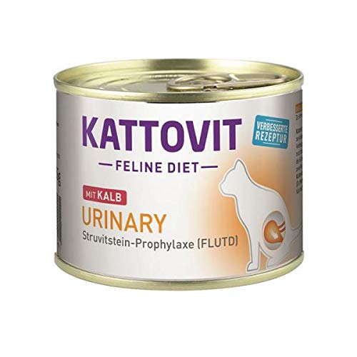 Kattovit - Urinary Nassfutter für Katzen | Katzen-Nassfutter als Alleinfuttermittel in der Dose. Diätfutter für ausgewachsene Katzen mit Harnwegserkrankungen | 12 x 185 g Kalb von Kattovit